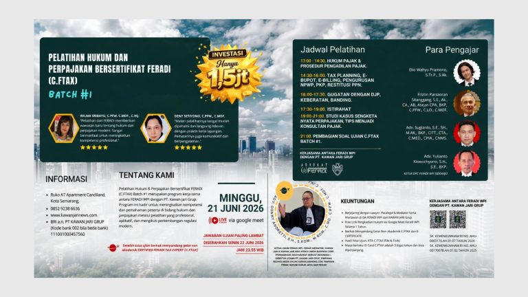 Pelatihan Hukum Pajak FERADI C.FTAX Digelar Online 21 Juni 2026